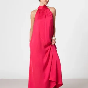 Ruby Halterneck Satin Dress | Raspberry
