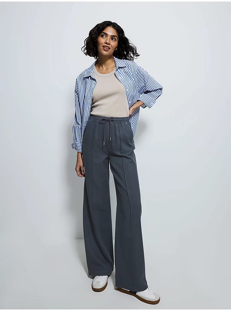 Charcoal Grey Twill Wide Leg Joggers